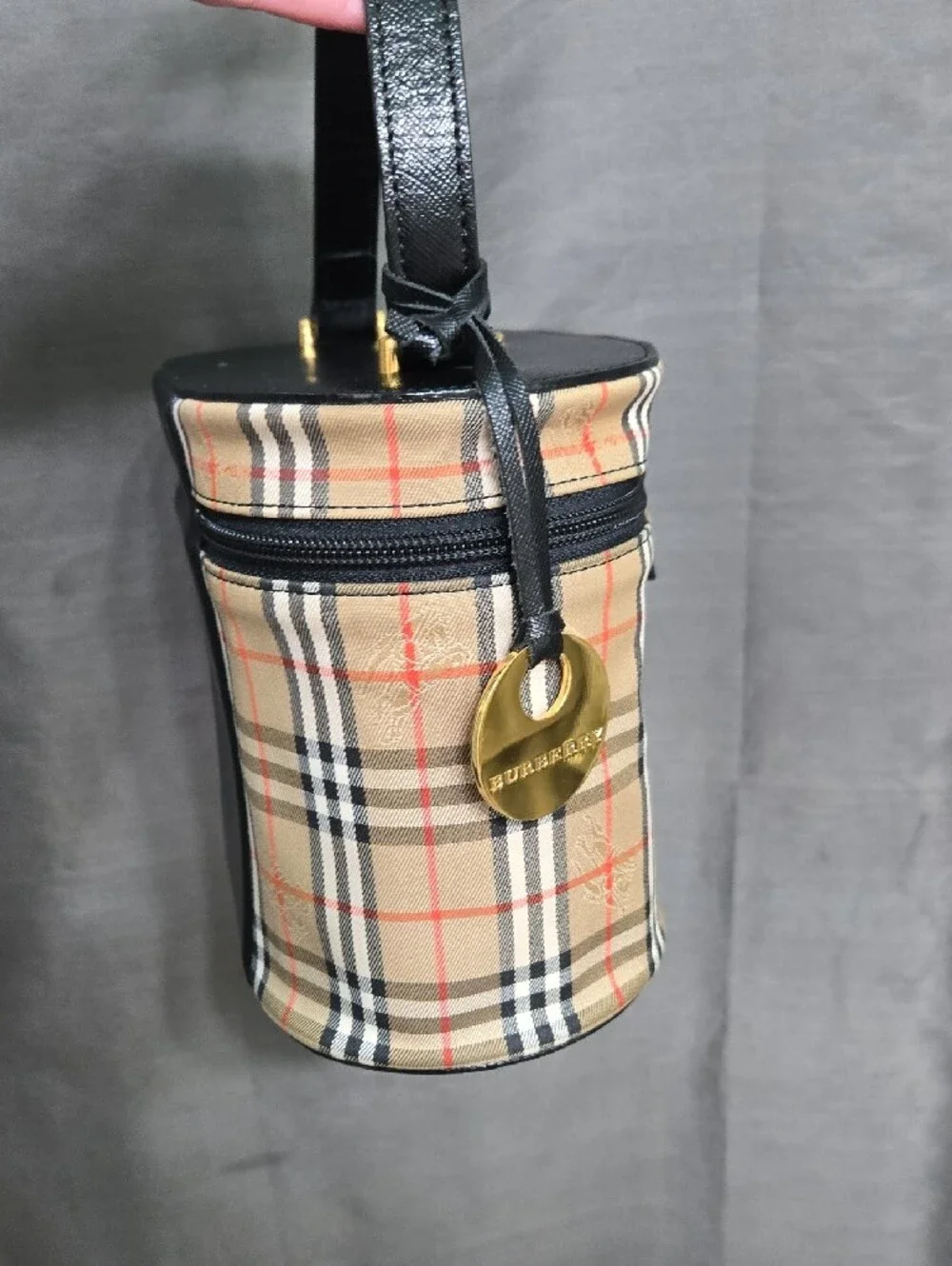 WEEKEND SALE!Burberry Nova Check Shadow Horse Vanity Hand Bag Canvas Leather